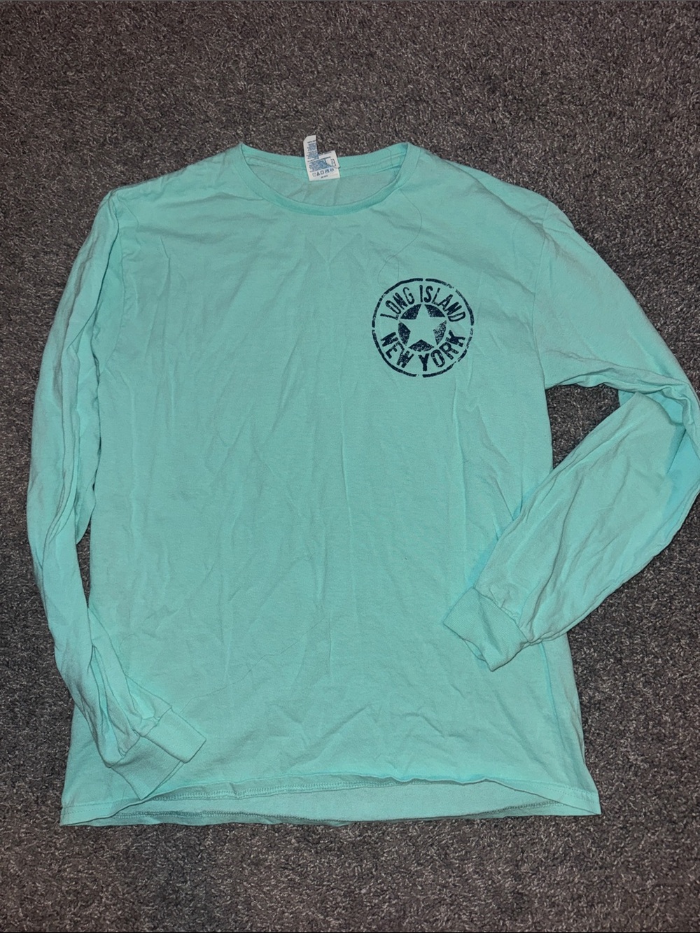 Seafoam Color Long-Sleeve Crewneck Tee with Long Island New York Graphic